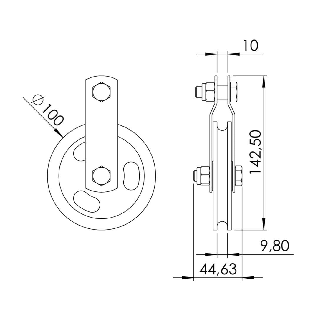 Roldana Ferro 100 mm 600 kg Aço Temperado