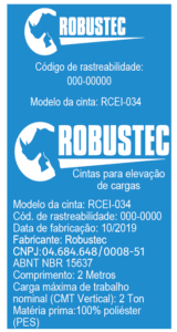 etiqueta da cinta de elevação e movimentação de cargas da robustec